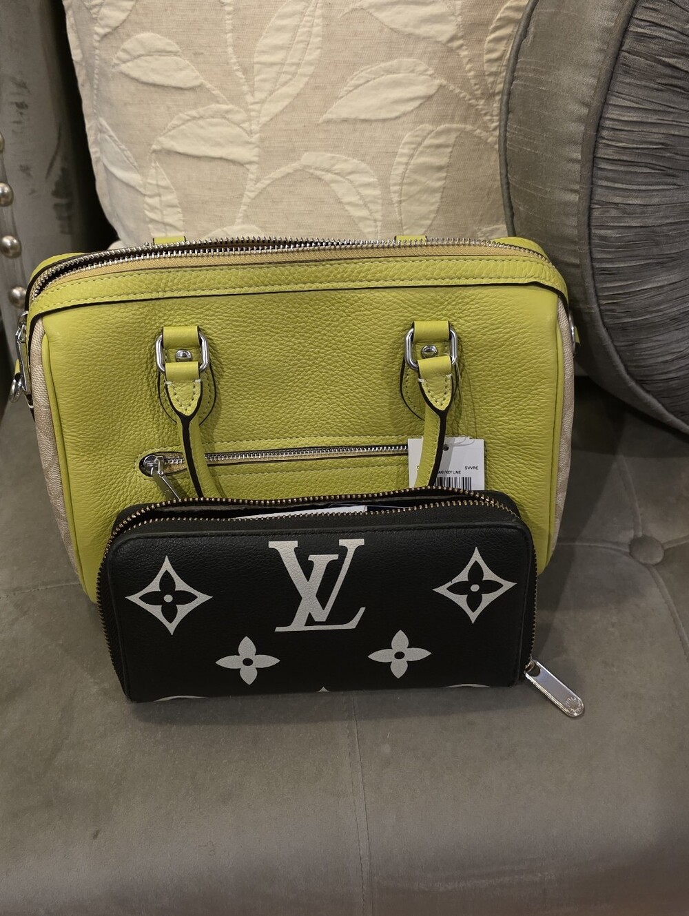 Coach Pebbled Leather Satchel in Chartreuse and Tan Trim - Picture 4 of 5